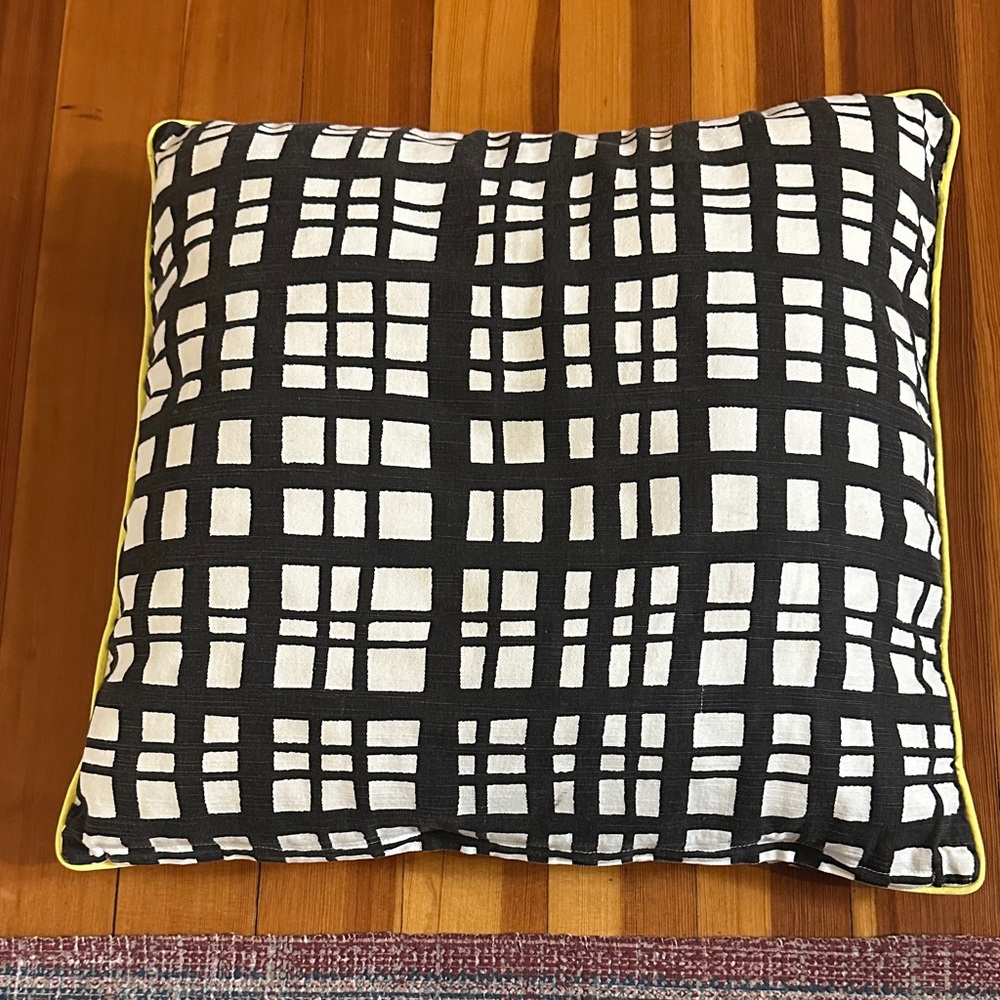Black and White Checkered Pillow with Yellow Trim